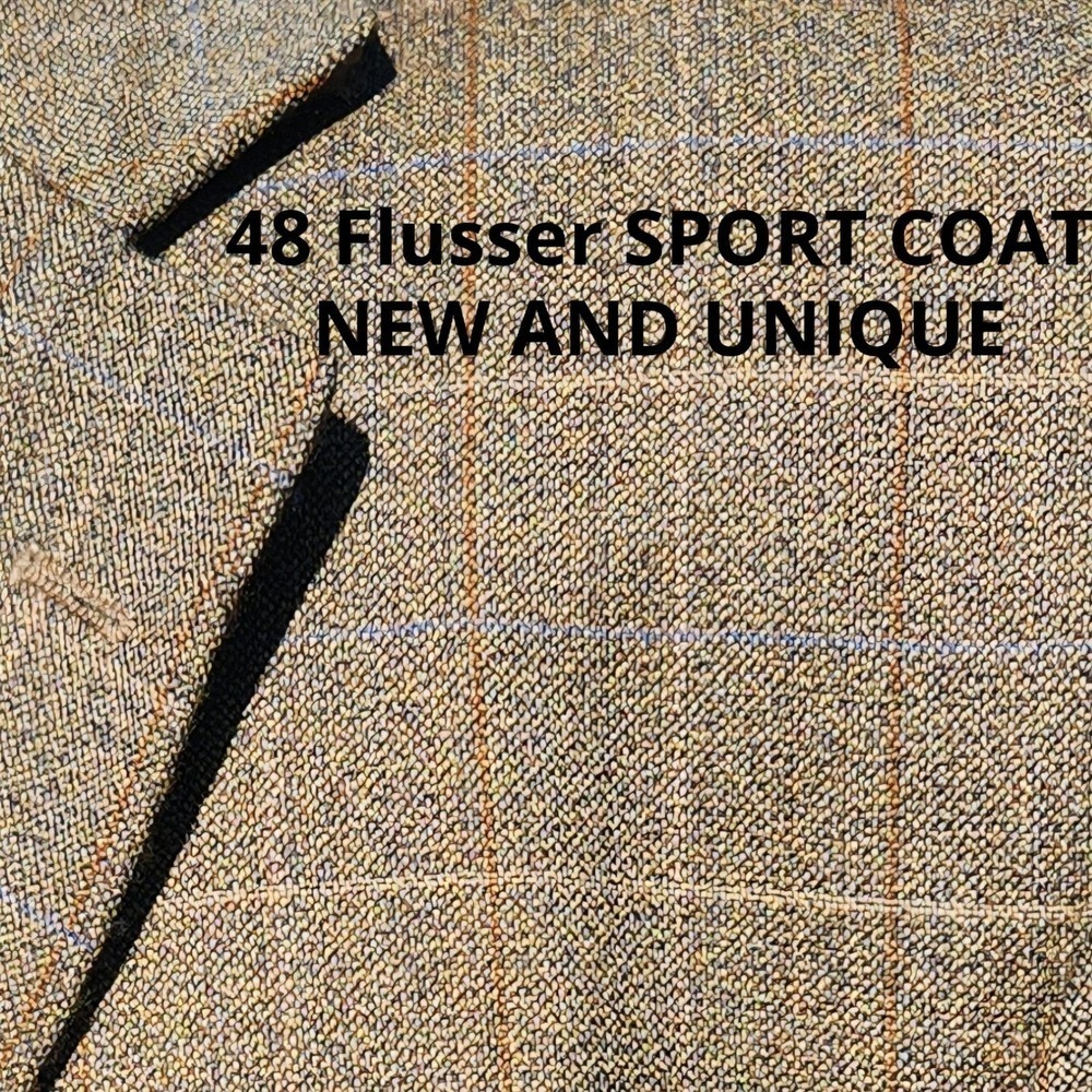 48 NEW Plaid Italian Wool Sport Coat Flusser Olive Green Windowpane Blazer Luxe